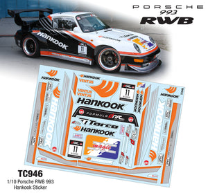 TC946 1/10 Porsche RWB 993 Hankook Sticker, RED , A4 Tamiya HPI KYOSHO MST