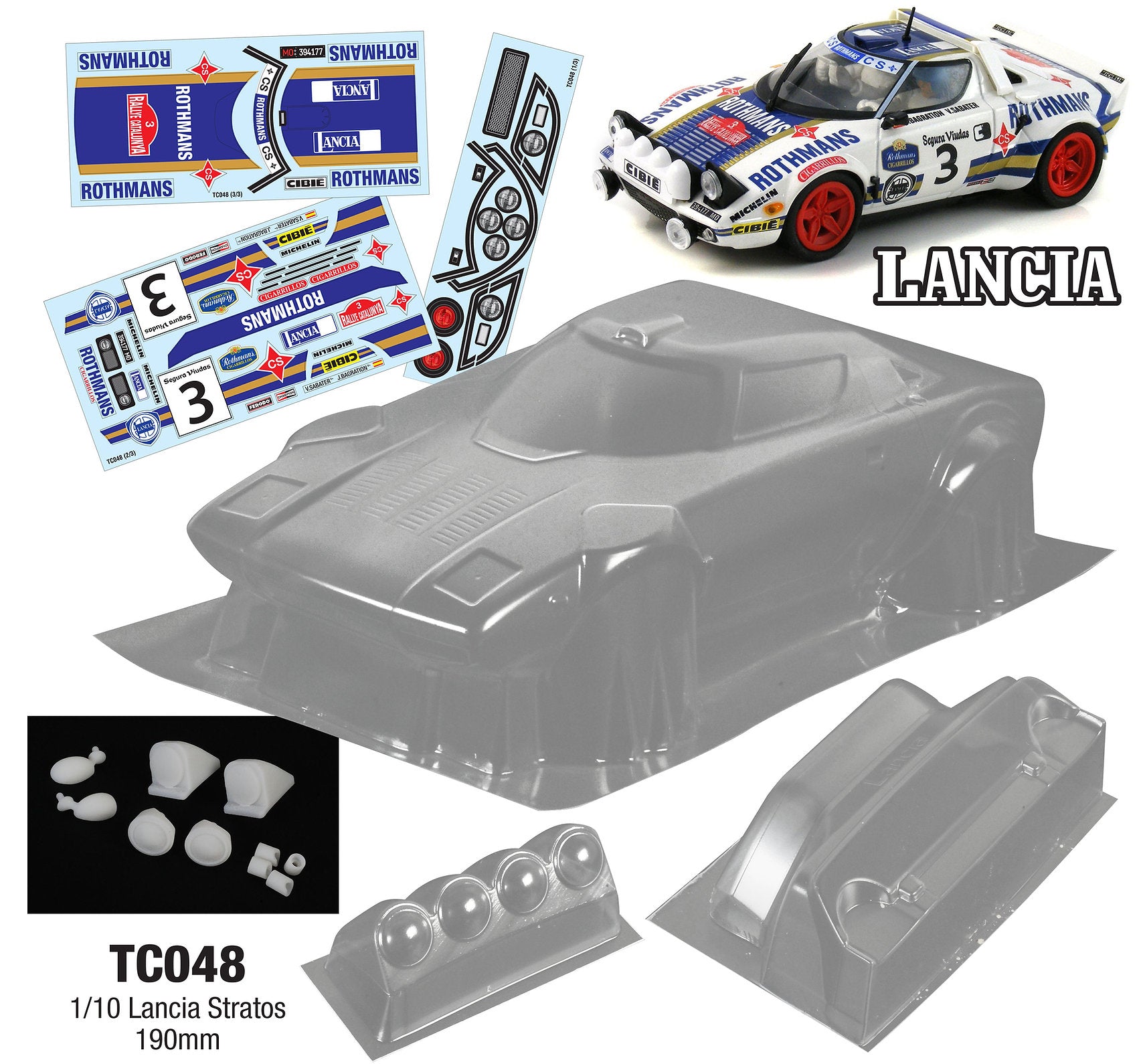 TC048 ROTHMANS 1/10 Lancia Stratos, 190mm Tamiya TT01 TT02