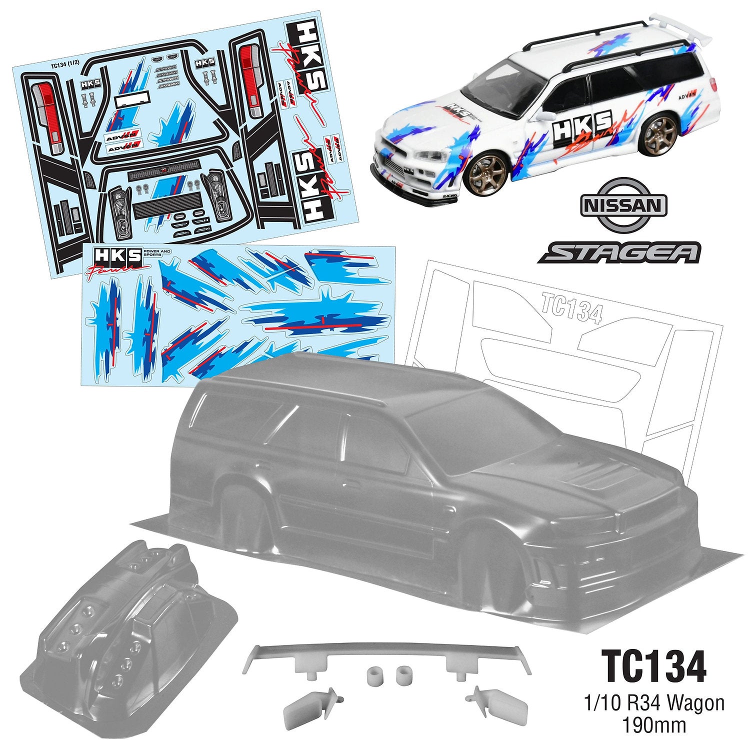 TC134 1/10 GTR R34 Wagon, 258/190mm