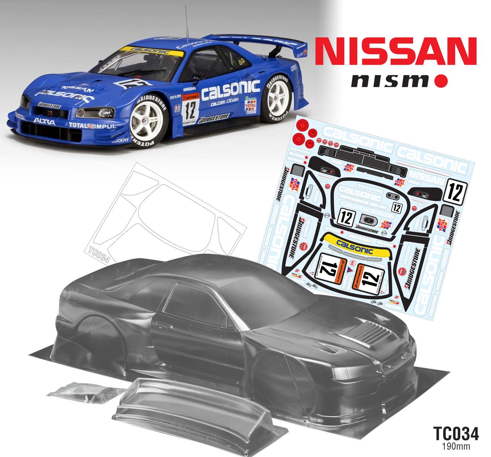 ジャンク　Calsonic Skyline GT-R (R34) RCカーセット 1/24 Nissan CALSONIC GT-R (R34) (Tamiya Sports Car Series