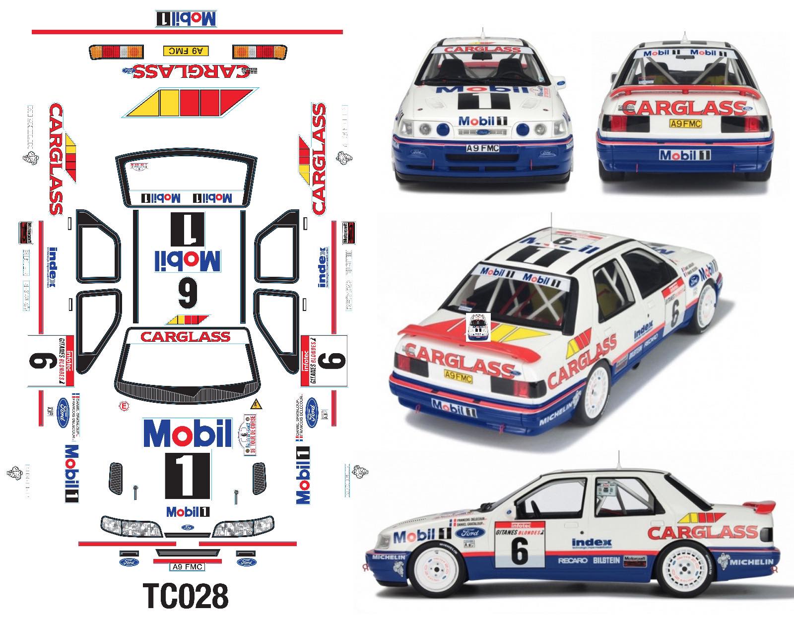 Ford Sapphire Cosworth CARGLASS 190mm Tamiya TT01 TT02 257mm