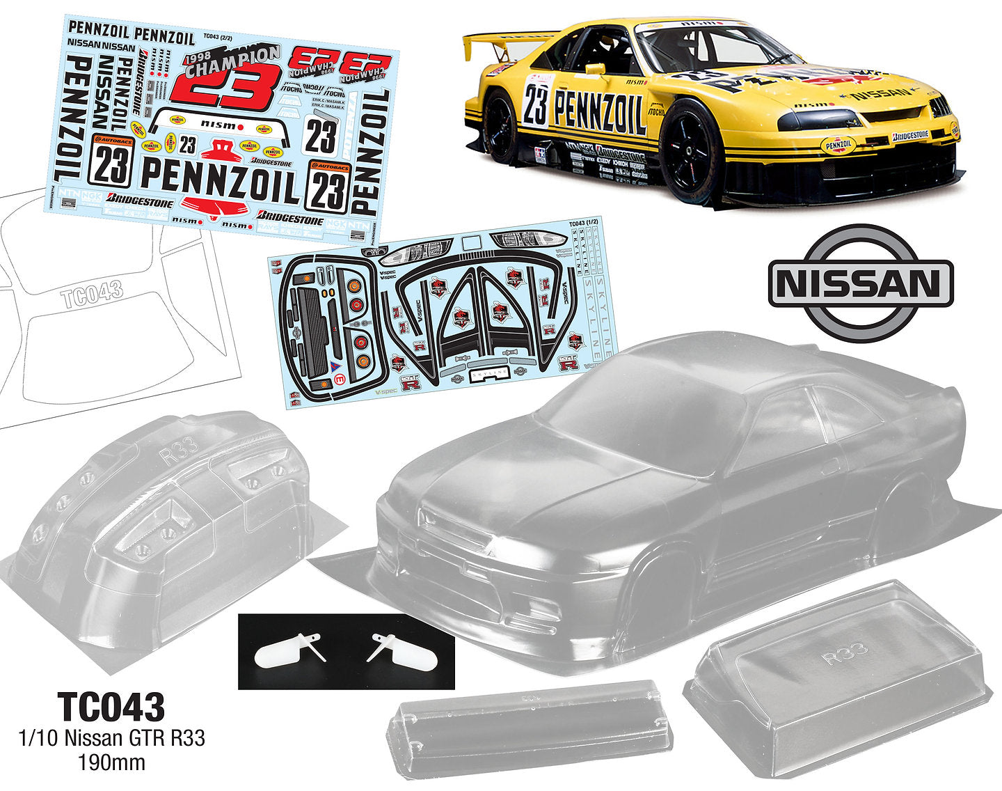 TC043 Nissan GT-R R33 Pennzoil Body Set (190mm x 258mm) – L&L models
