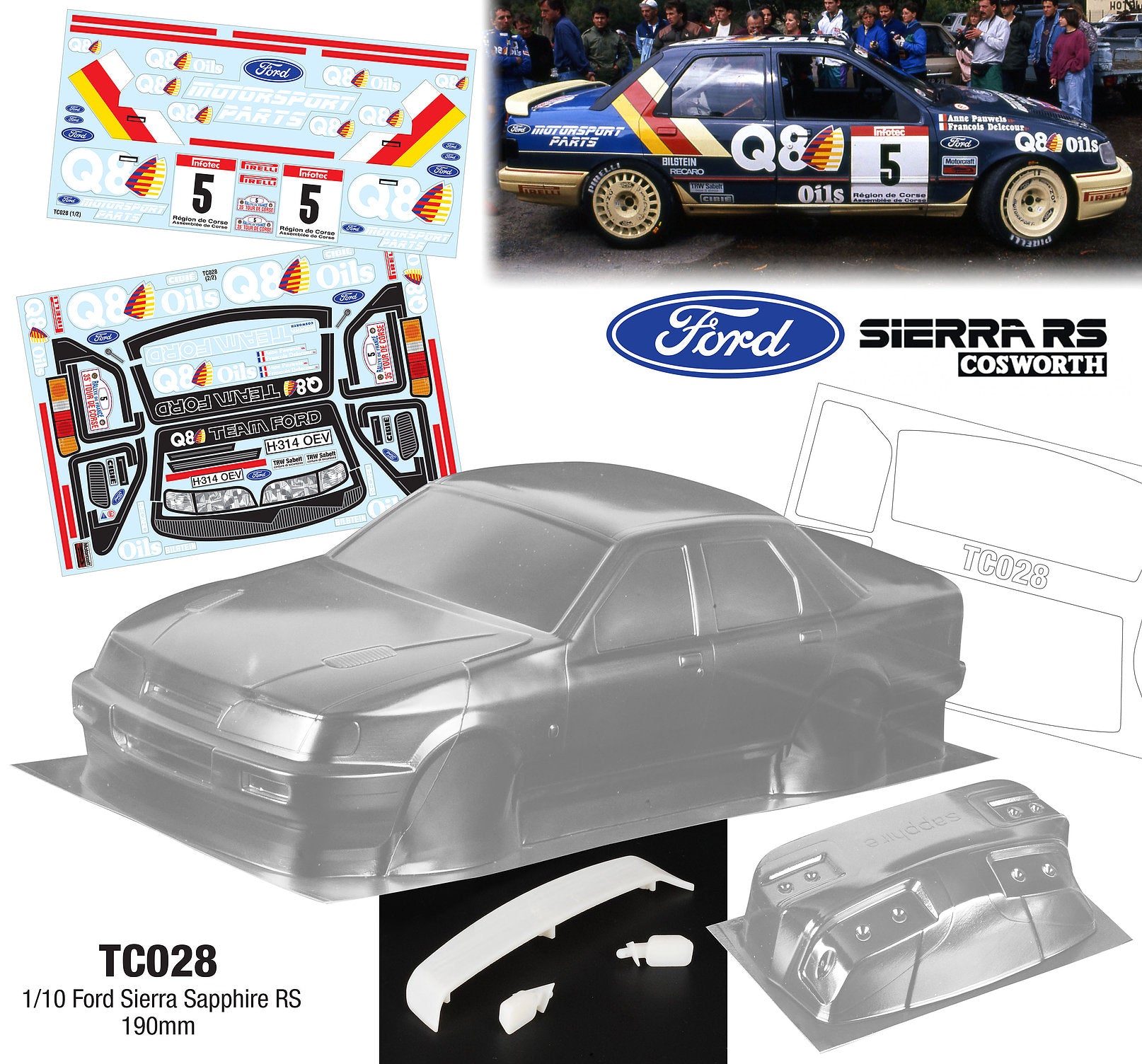 Q8 Ford Sapphire Cosworth 190mm Tamiya TT01 TT02 257mm