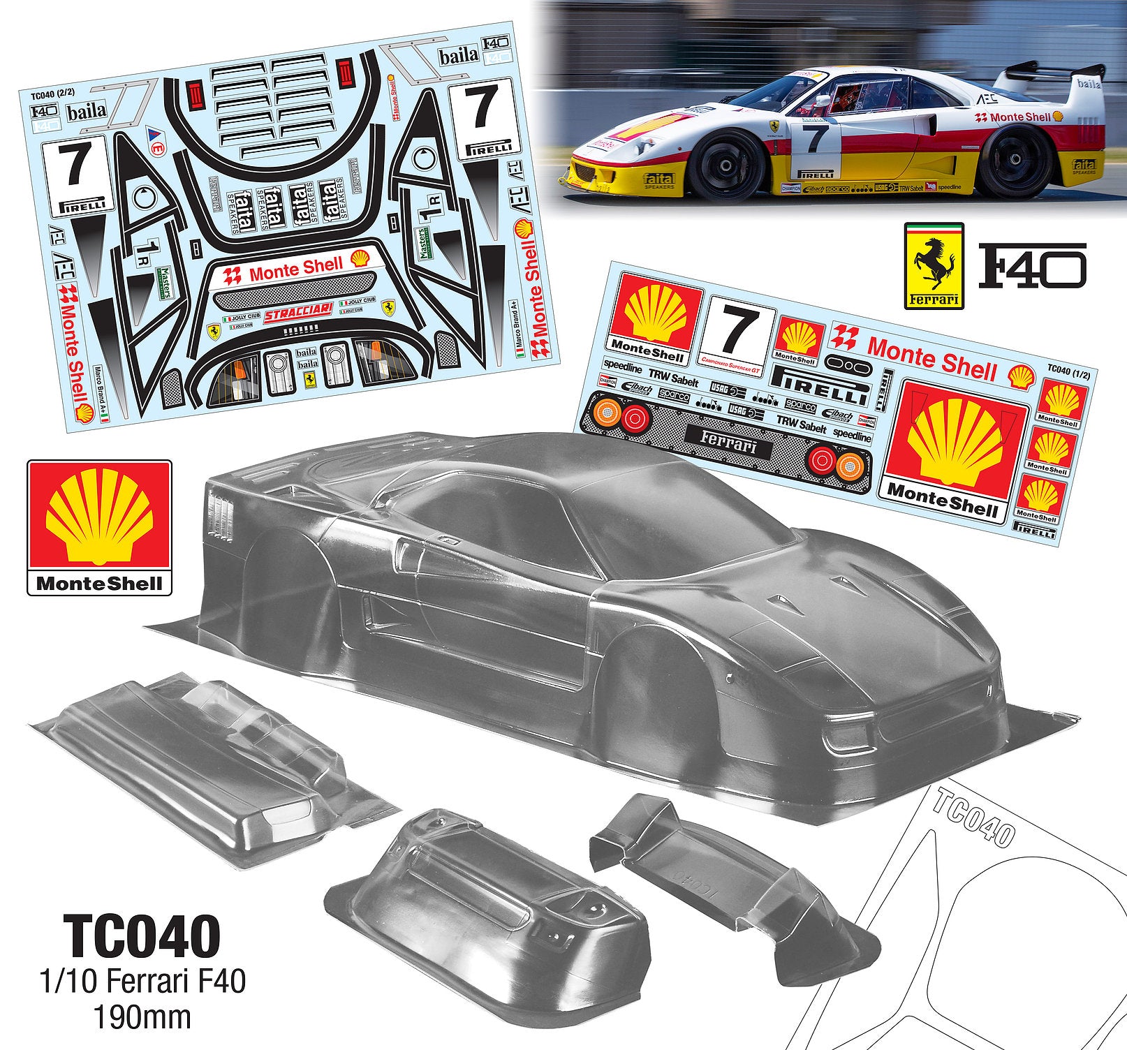 F40 190mm x 257mm Tamiya TT01 TT02 HPI Kyosho