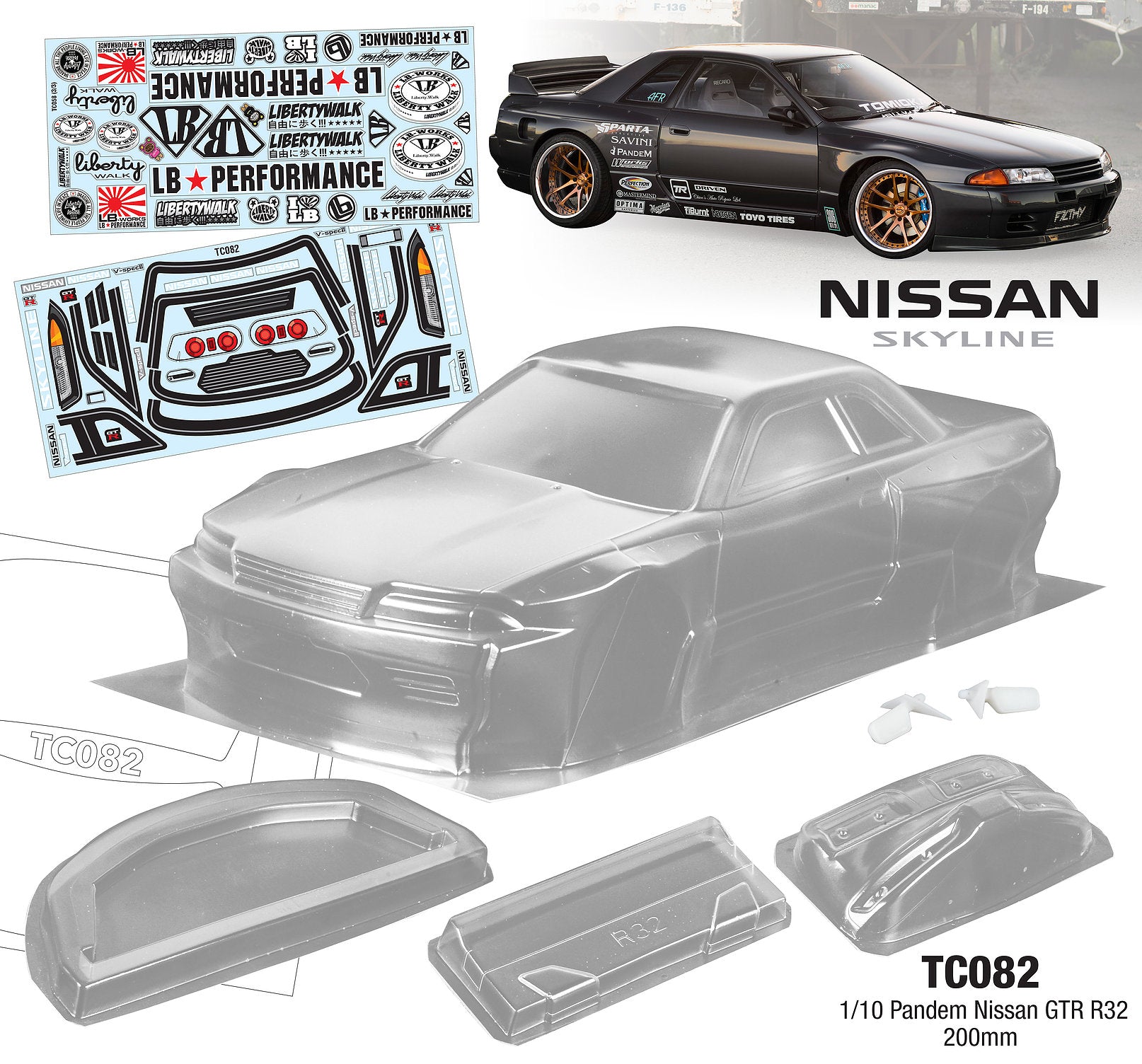 TC082 1 10 Pandem Nissan GTR R32 200mm Tamiya TT02 TT02 Drift