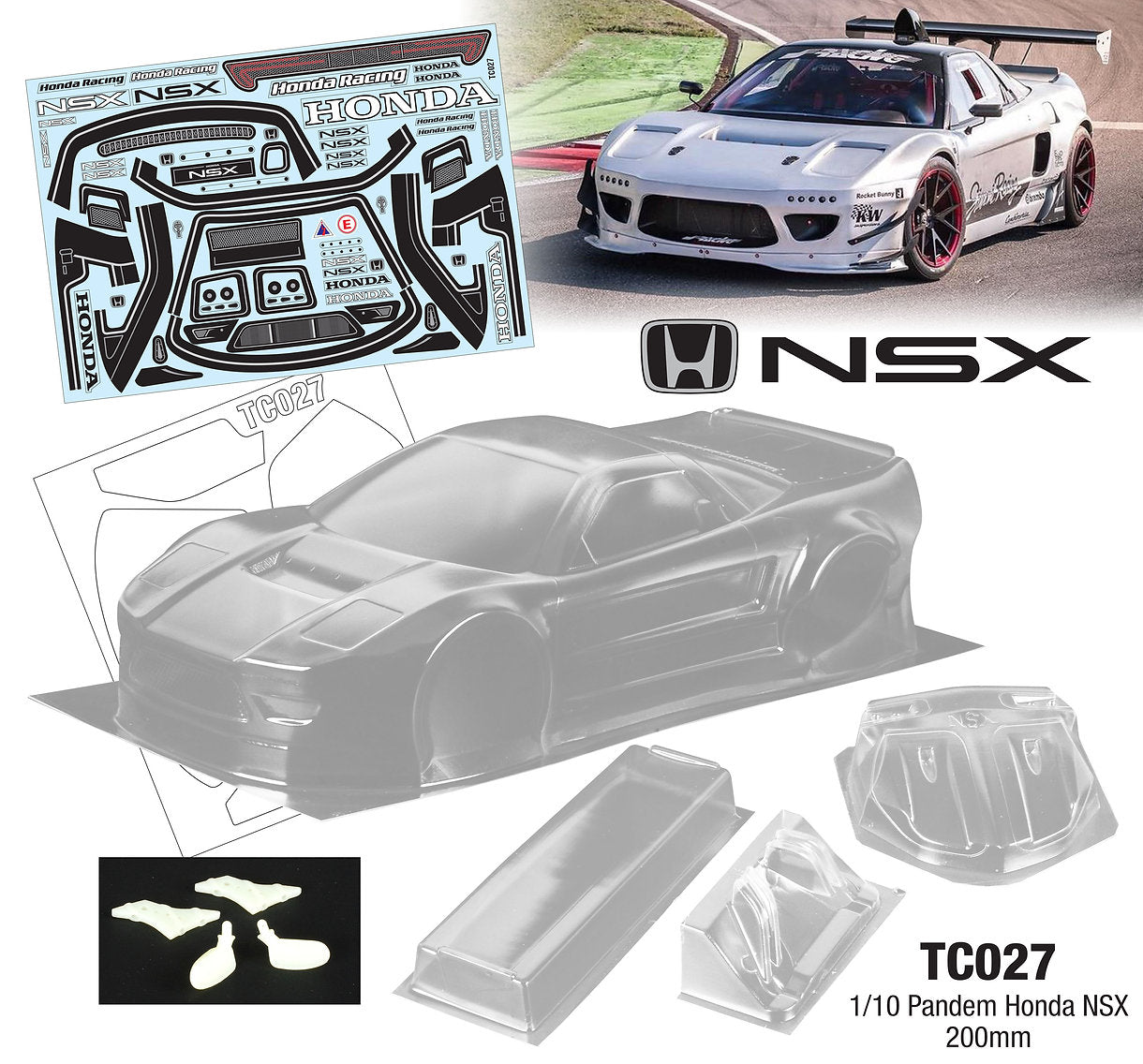 TC027 1 10 Pandem Honda NSX 200mm Tamiya HPI TT02 TT01 Bodyshell