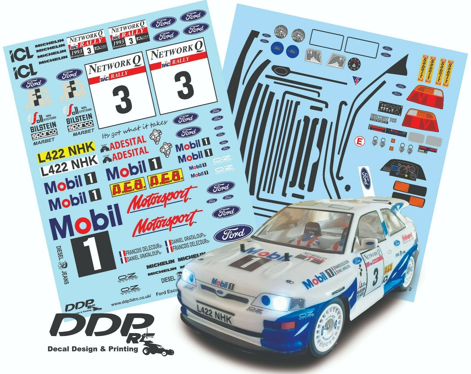 1:10 Ford Escort RS Cosworth Mobil Network Q no Decals Tamiya