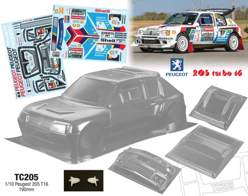 1/10 Peugeot 205 Bodyshell T16 Tamiya TT01 TT02 XV02 HPI Kyosho TC205