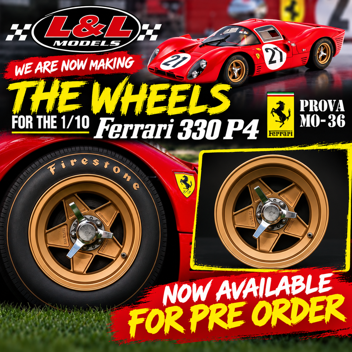 1/10 Ferrari 330 P4 3D Printed Wheel Set (4 pcs)