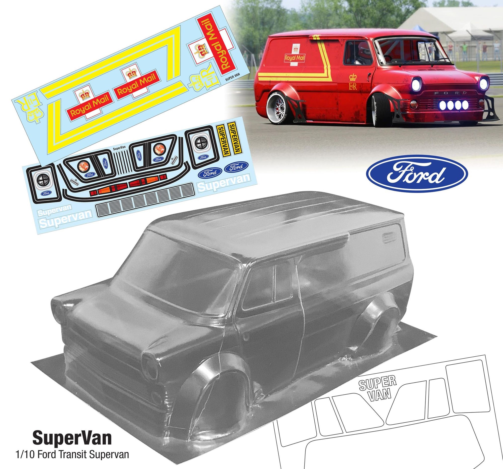 Ford Super Van 215mm x 257mm For TT01 TT02 Tamiya Transit