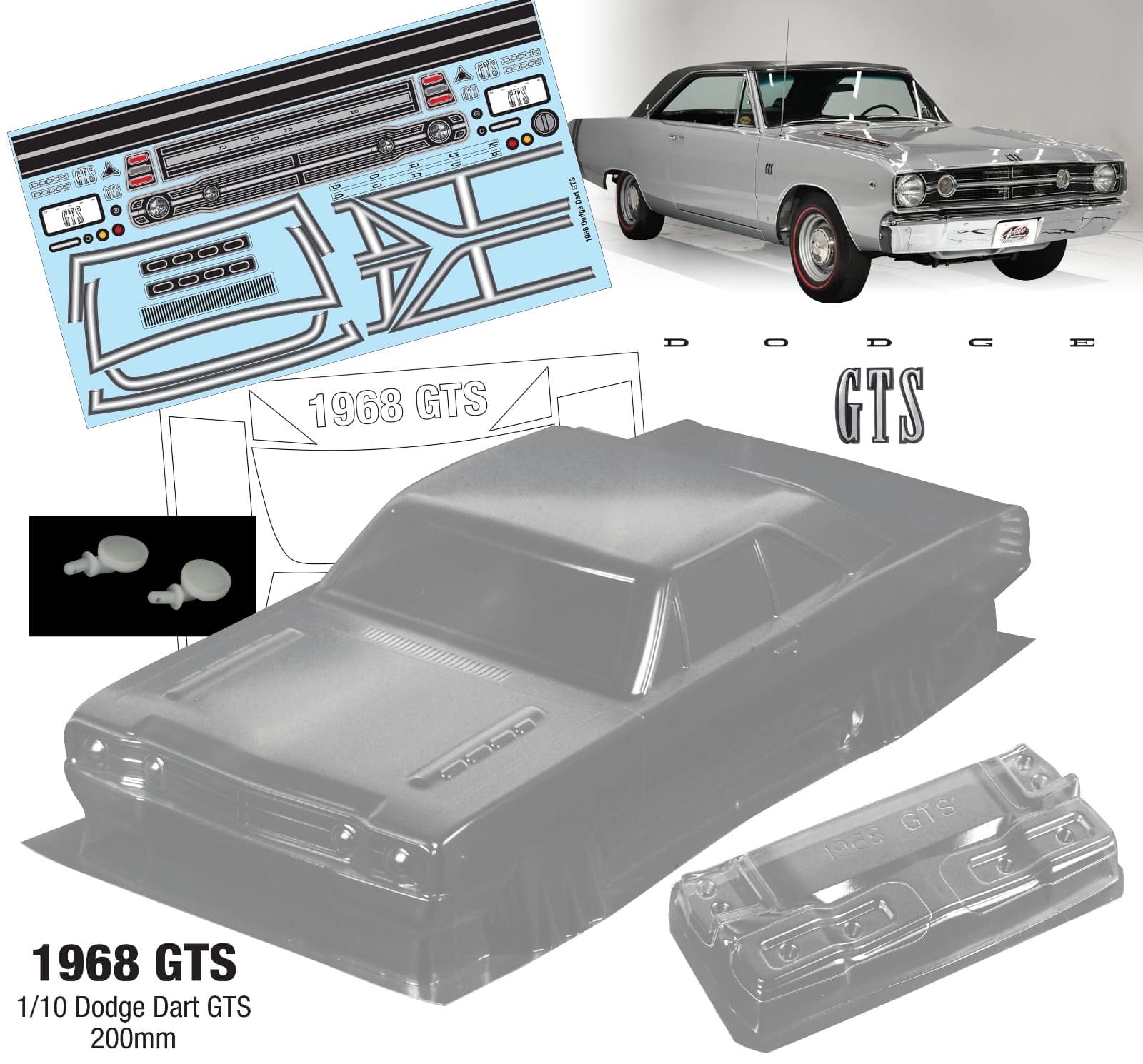 1/10 1968 GTS 1/10 Dodge Dart GTS, Tamiya TT01 TT02 Drift 200mm x 257mm PRE ORDERS