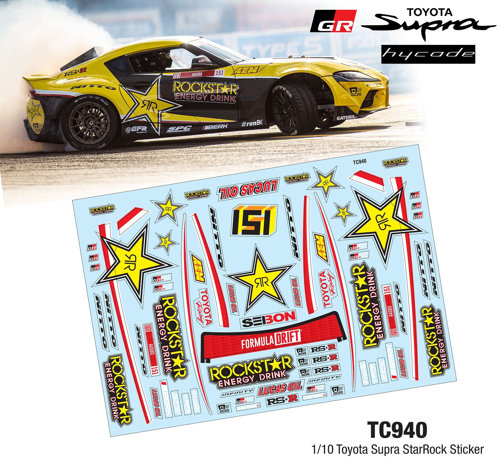 TC940 1/10 Toyota Supra StarRock Sticker, A4