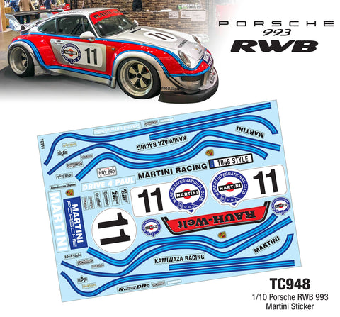 TC948 1/10 Porsche RWB 993 Martini Sticker, A4 Tamiya HPI KYOSHO MST