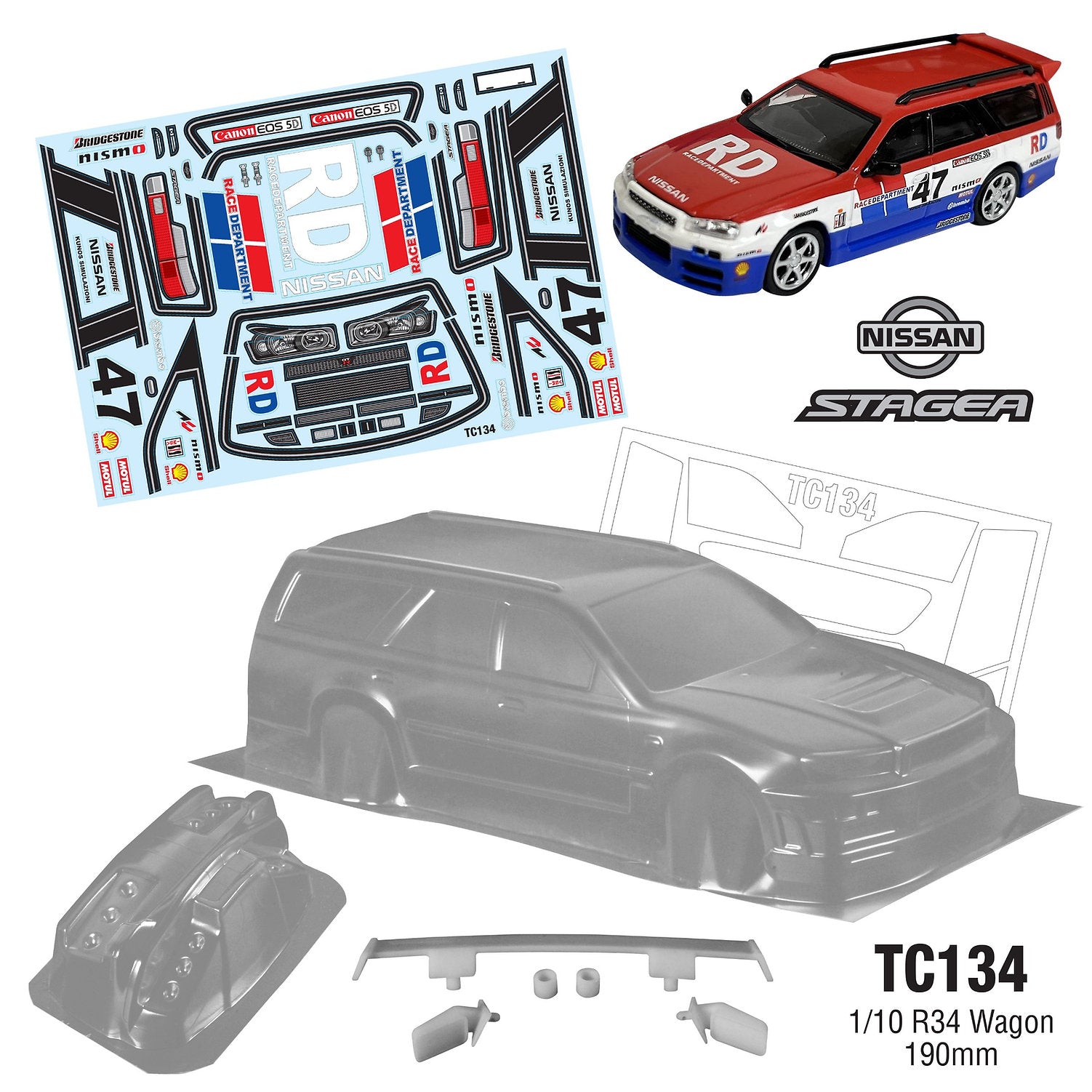 TC134 1/10 GTR R34 Stagea Wagon, 258/190mm – L&L models