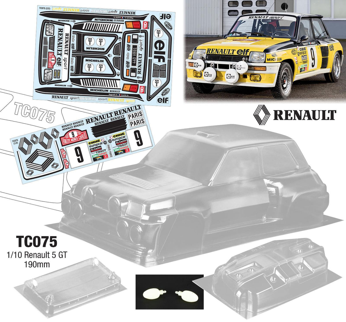 Rc Rally Body Renault R5 Turbo Maxi 190mm x 257mm Tamiya TT01 TT02 RC Rally Bodyshel ...