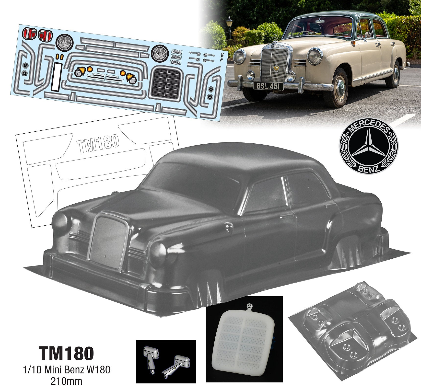 TM180 1/10 Mini Benz W180, 210mm Tamiya M-chassis Body Shell – L&L models