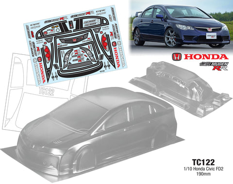 TC122 1/10 Honda Civic FD2, 190mm To Fit Tamiya TT01 TT02 HPI