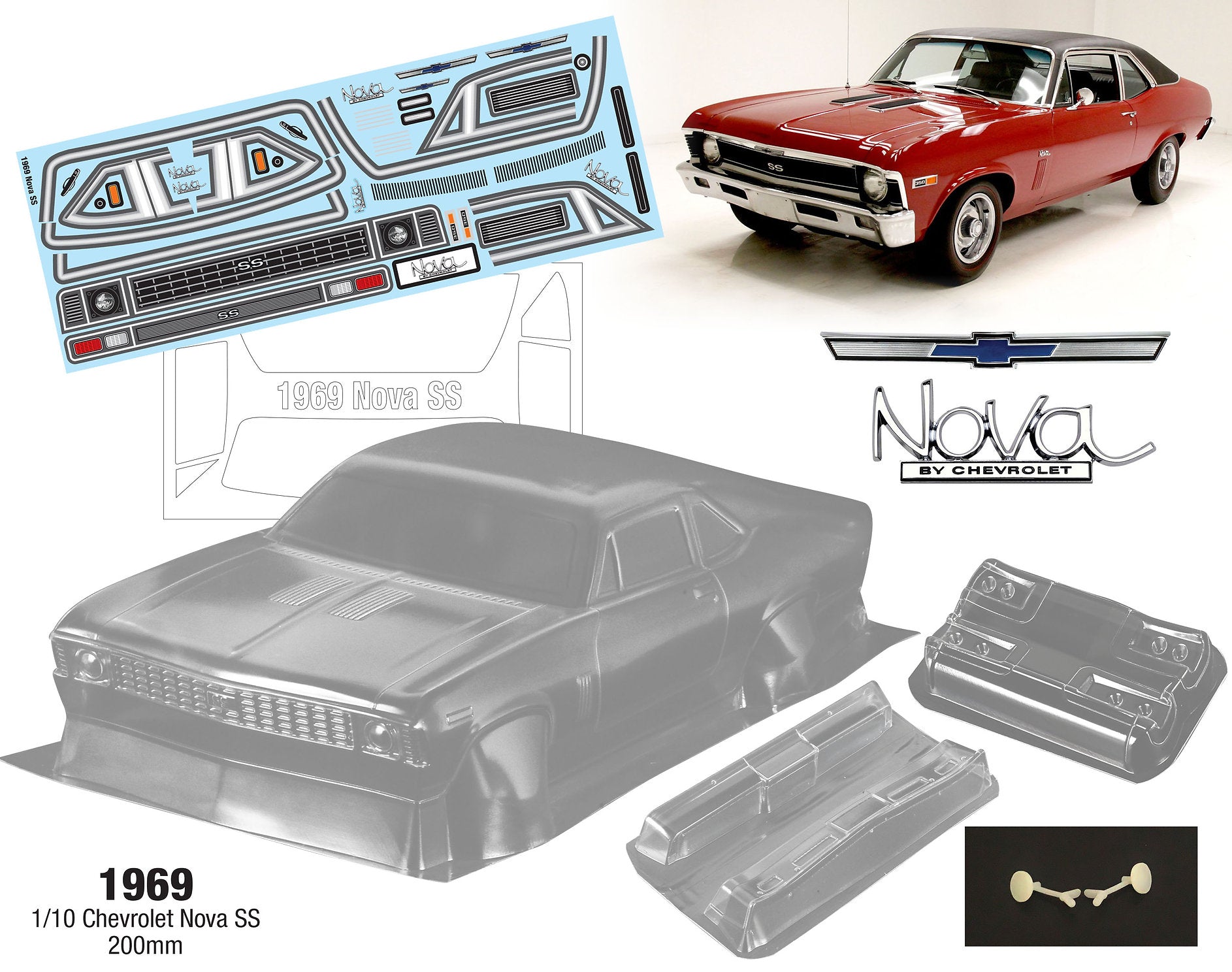 1969 Chevrolet Nova SS, 200mm 258/200mm Tamiya TT01 TT02 HPI KYOSHO