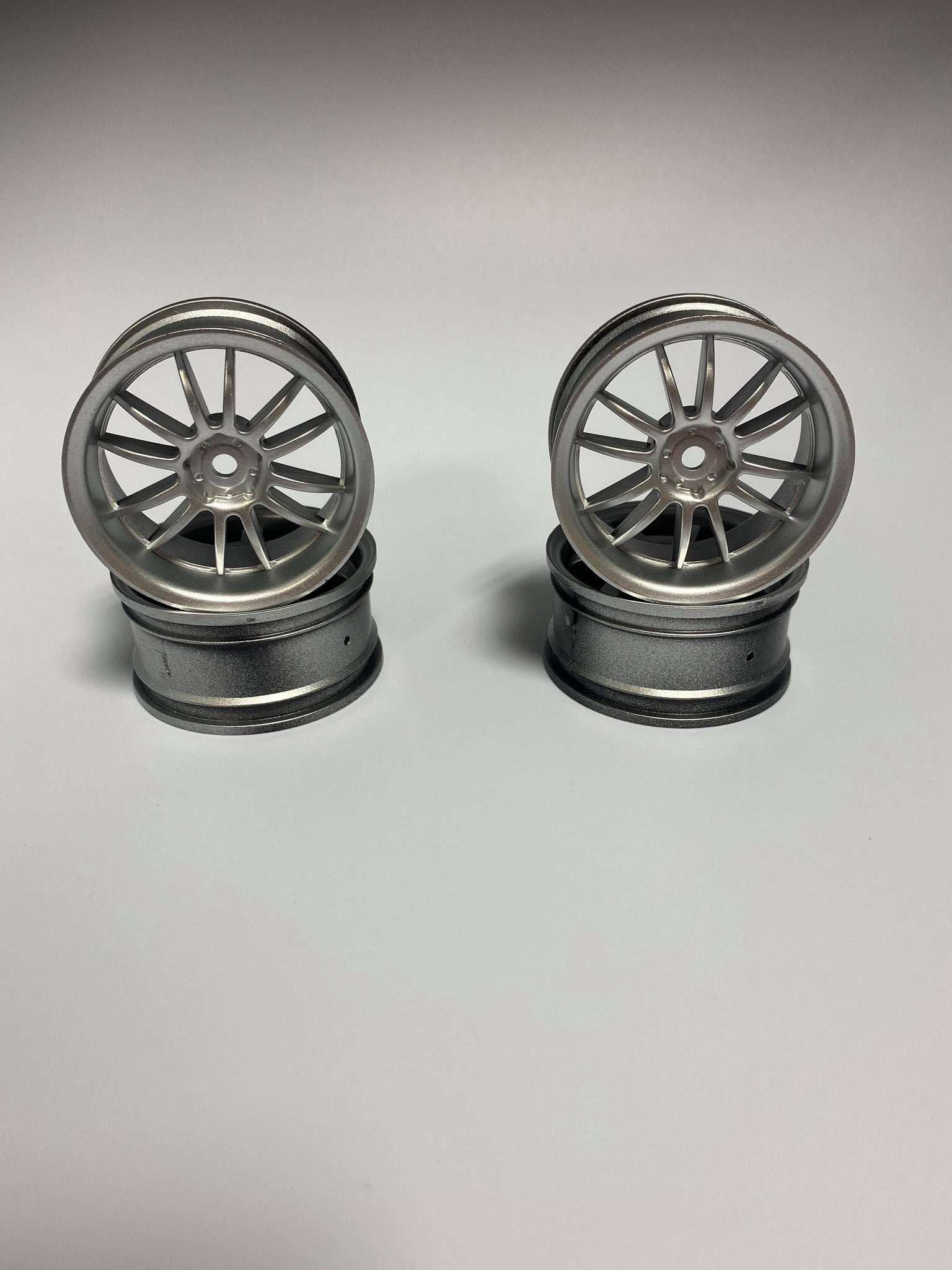 26mm 6mm offset silver spoke wheels 12mm hex (4pcs)