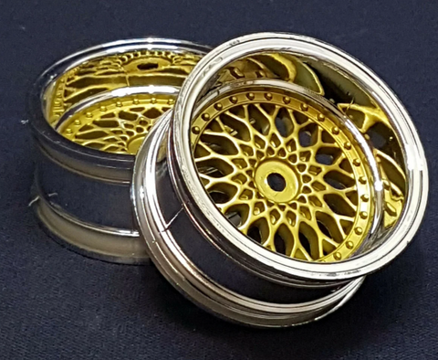 WHEELS 1:10 TW 26MM "CLASSIC BBS STYLE" CHROME / GOLD 9MM OFFSET 2 PIECES