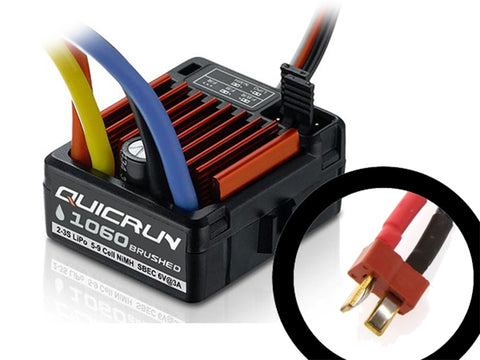 Hobbywing QUICRUN 1060 Brushed Waterproof ESC - Sbec - T Plug With Deans Connector Fitted HW30120060028