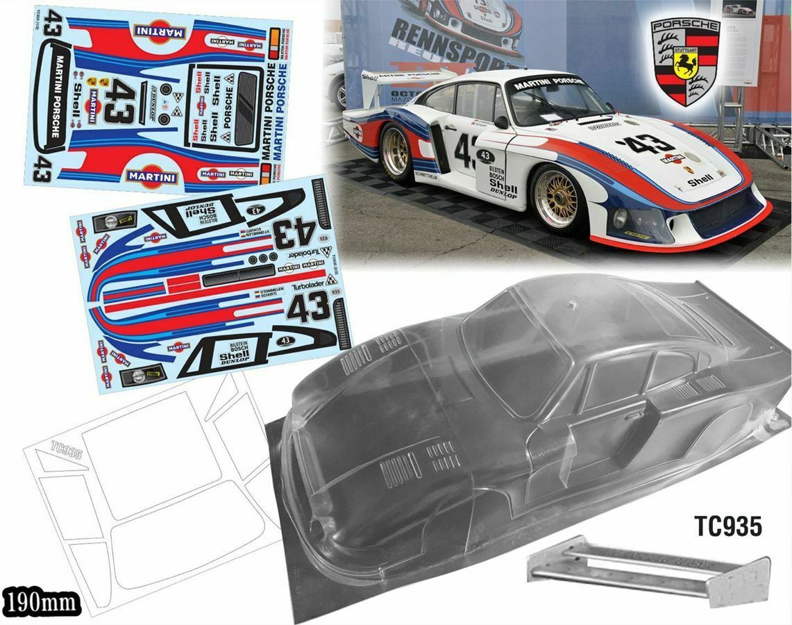 TC935 On road car Porsche Clear Body Tamiya TT01 TT02 190mm x 257mm