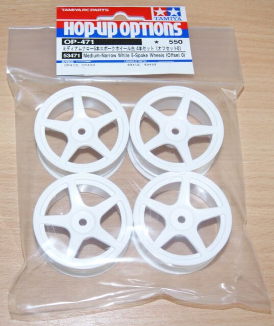 Tamiya 53471 Medium-Narrow White 5-Spoke Wheels (Offset 0) (TA05/TA06/TB03/TA04) - L&L models 